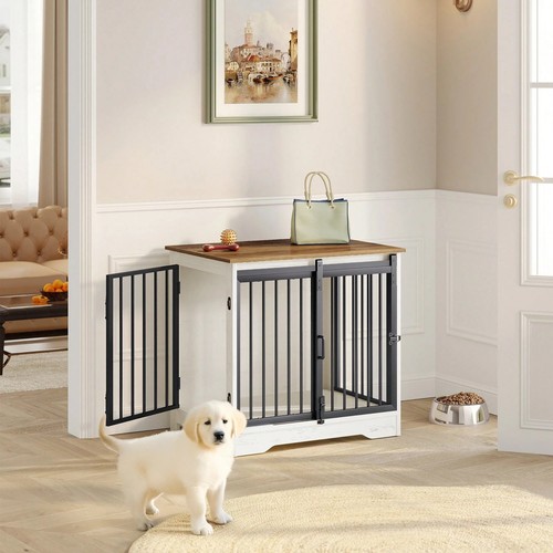 Brown dog crate furniture with - crate,