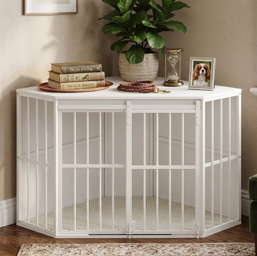 Corner dog crate furniture - dog,
