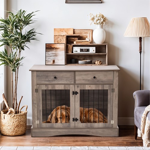 Retro end table dog crate - dog,