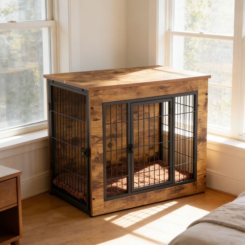 Dog crate furniture - dog, rustic